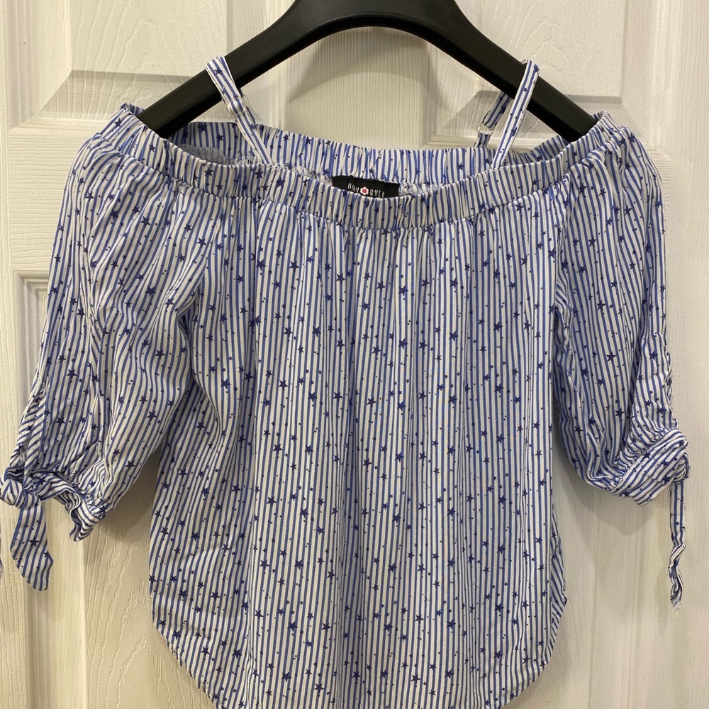 Girls Amy Byer Blue White Striped Shirt
